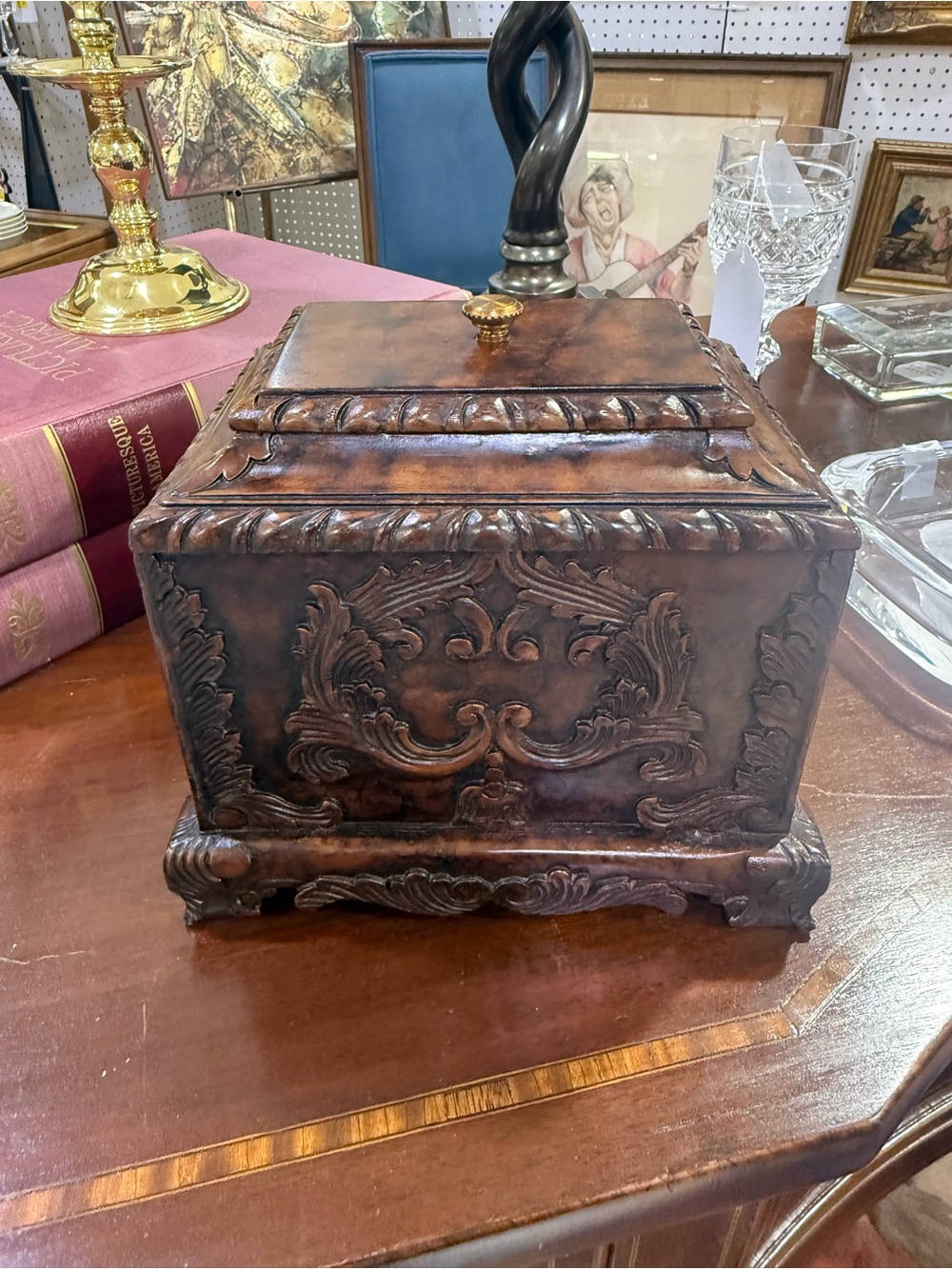 Vintage Moroccan Thuya Burl Wood Jewelry Box - Solid Hand Carved 8x6